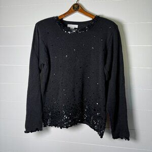 Arriviste Women's Sequin Black Long Sleeve Knit Sweater Cotton Blend Sz Large